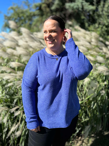 Casual Tuesday Ribbed Knit Sweater in Bright Blue