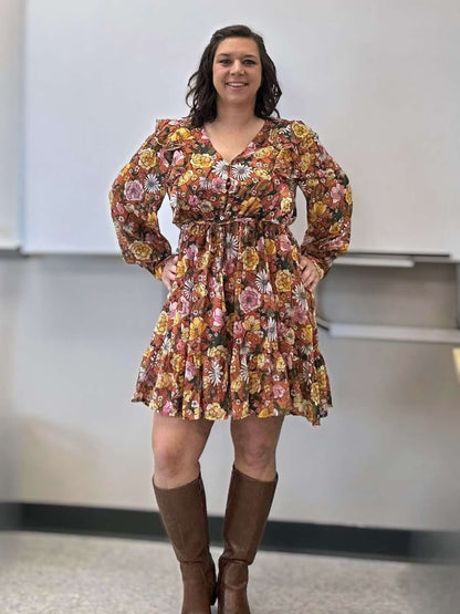 So Long, Farewell Balloon Sleeve Floral Dress