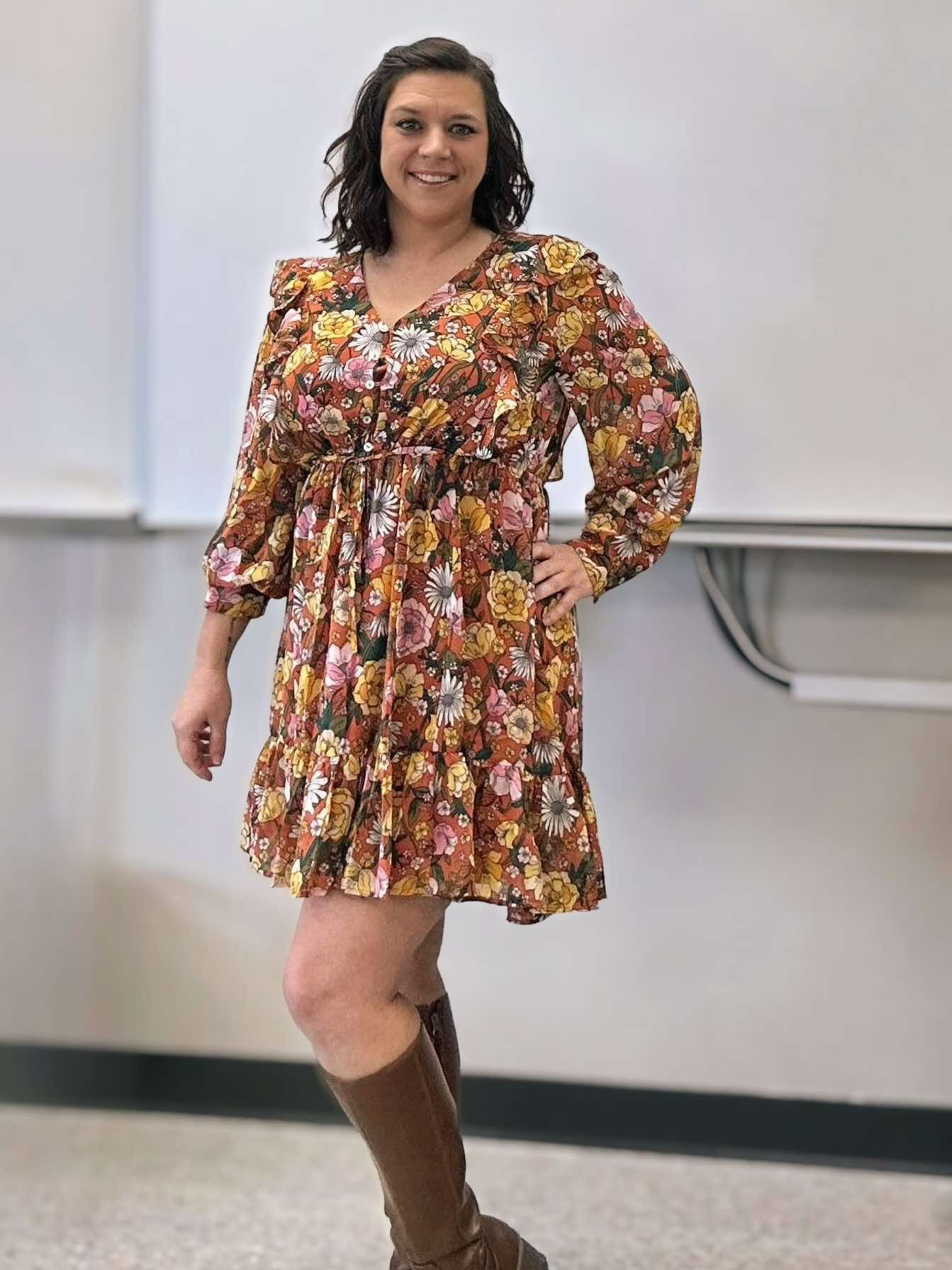 So Long, Farewell Balloon Sleeve Floral Dress