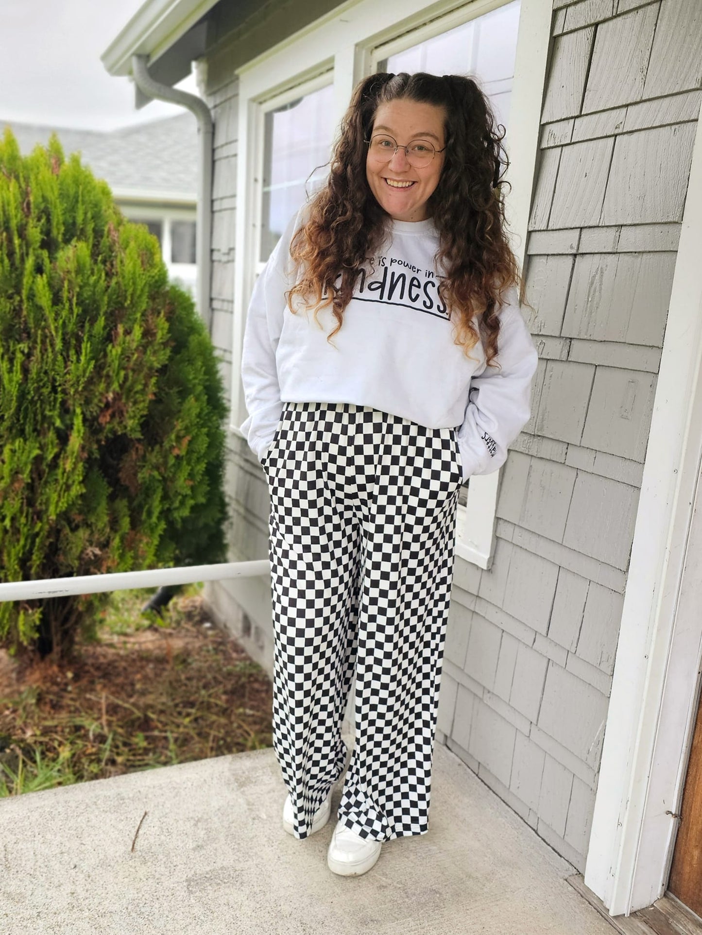 BOLD BLOCK CHECKER PANTS-BLACK