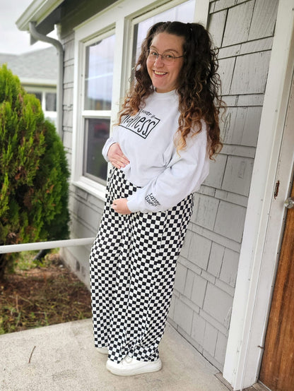 BOLD BLOCK CHECKER PANTS-BLACK