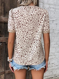 PREORDER: Full Size Printed V-Neck Short Sleeve Blouse