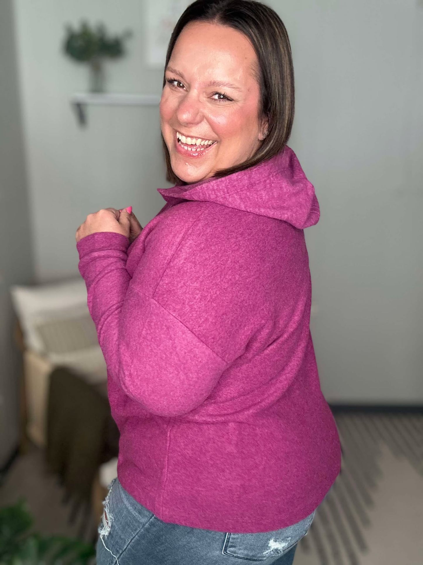 Basically My Favorite Hooded Pullover in Bright Mauve