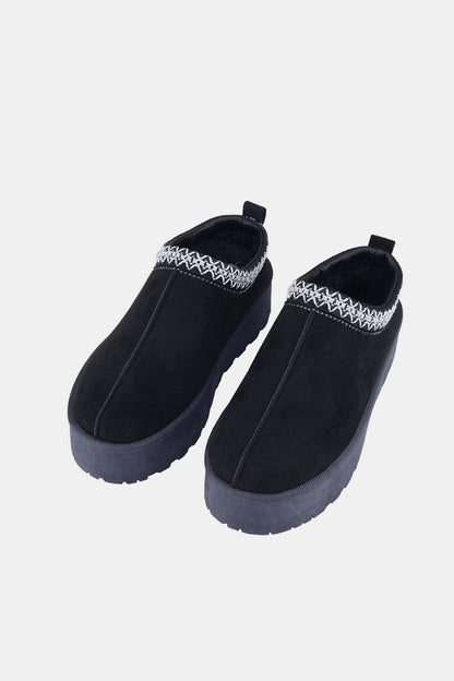 PREORDER - Platform Embroidered Trim Slip-On Boots- black