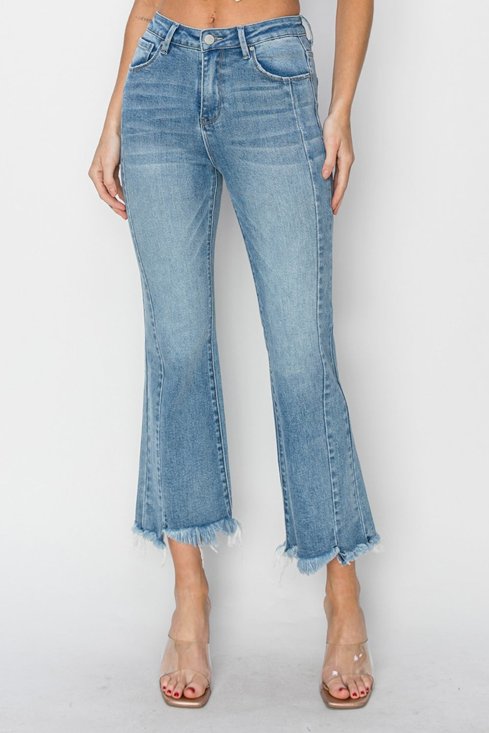 Gina's High Rise Frayed Hem Flare Jeans