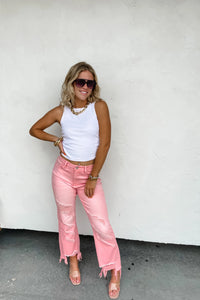 PREORDER- PINK URBAN DISTRESSED CROP JEAN