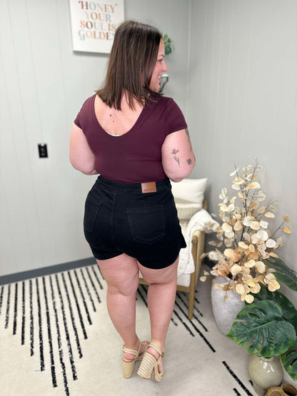 Bentli High Rise Side Tie Denim Skort in Black