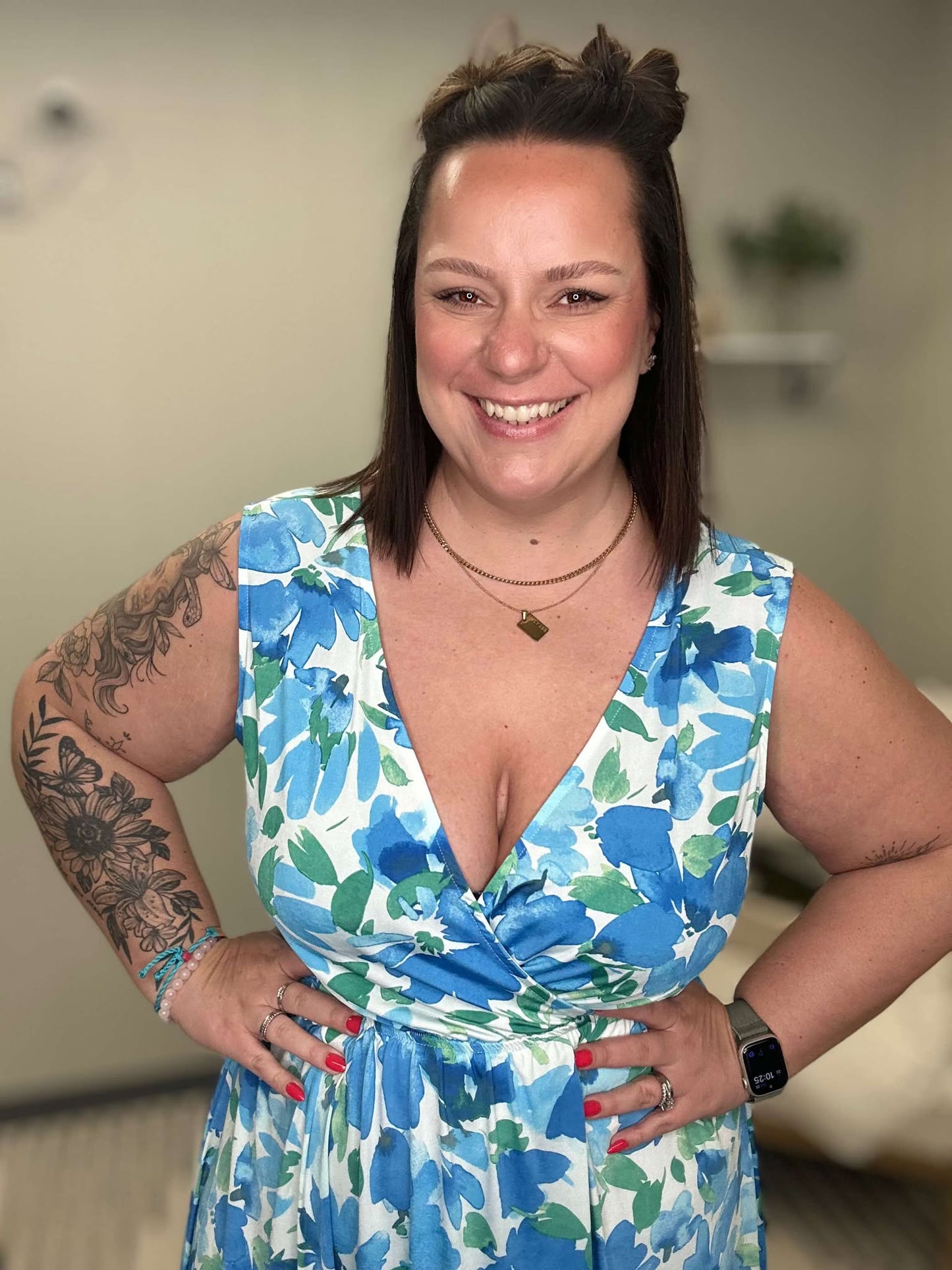 The Sun's Been Quite Kind V-Neck Dress in Blue