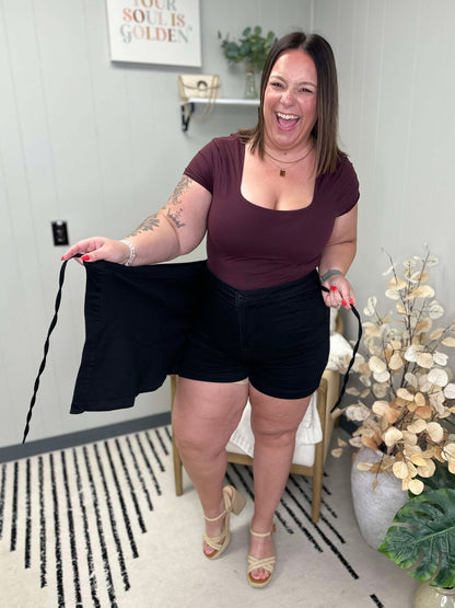 Bentli High Rise Side Tie Denim Skort in Black