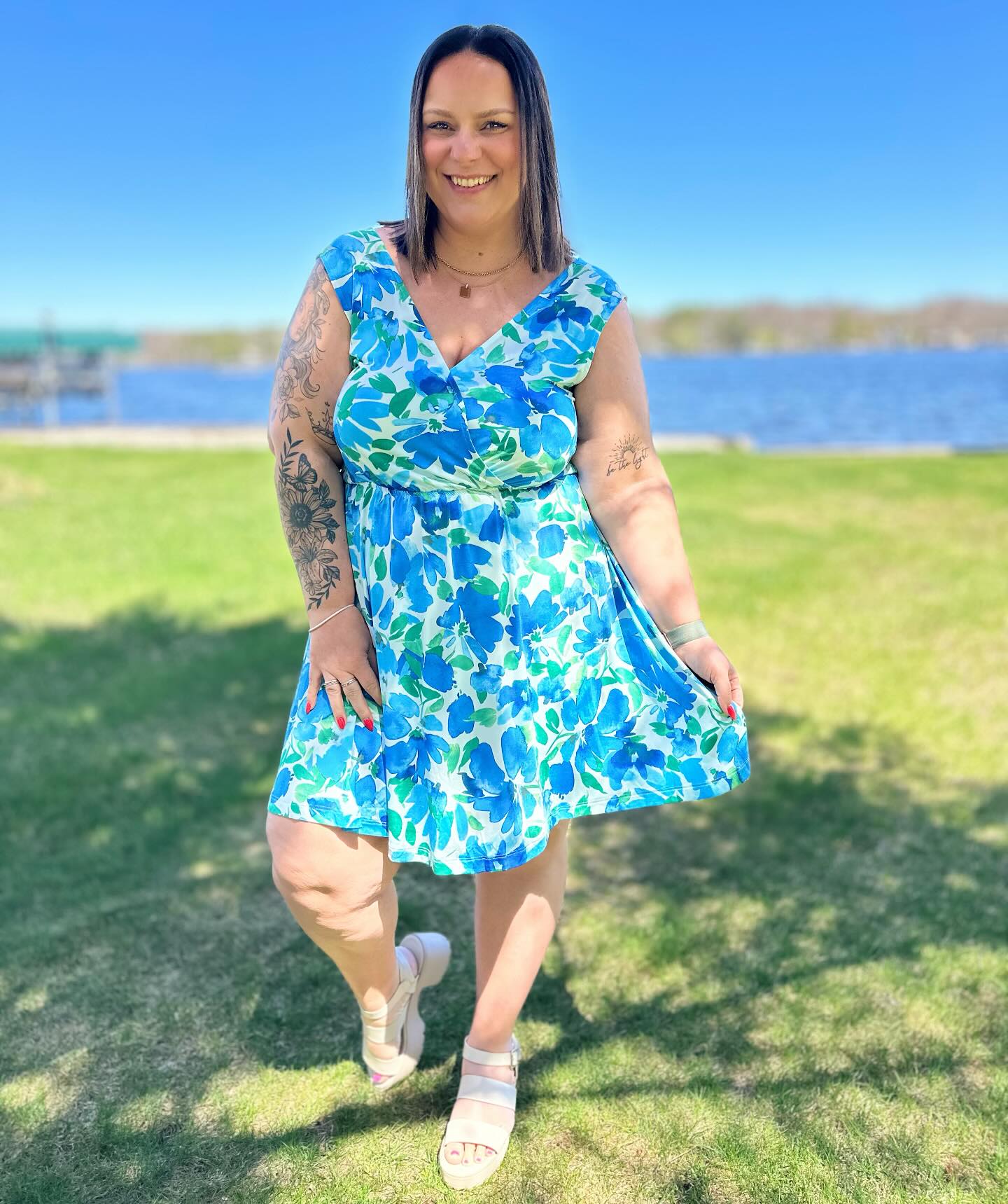 The Sun's Been Quite Kind V-Neck Dress in Blue