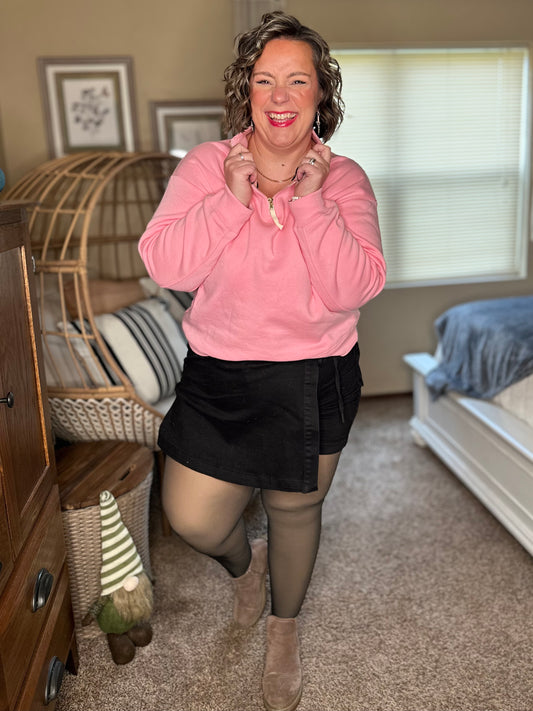 Sweater Weather Half Zip High Neck Pullover in Dark Pink