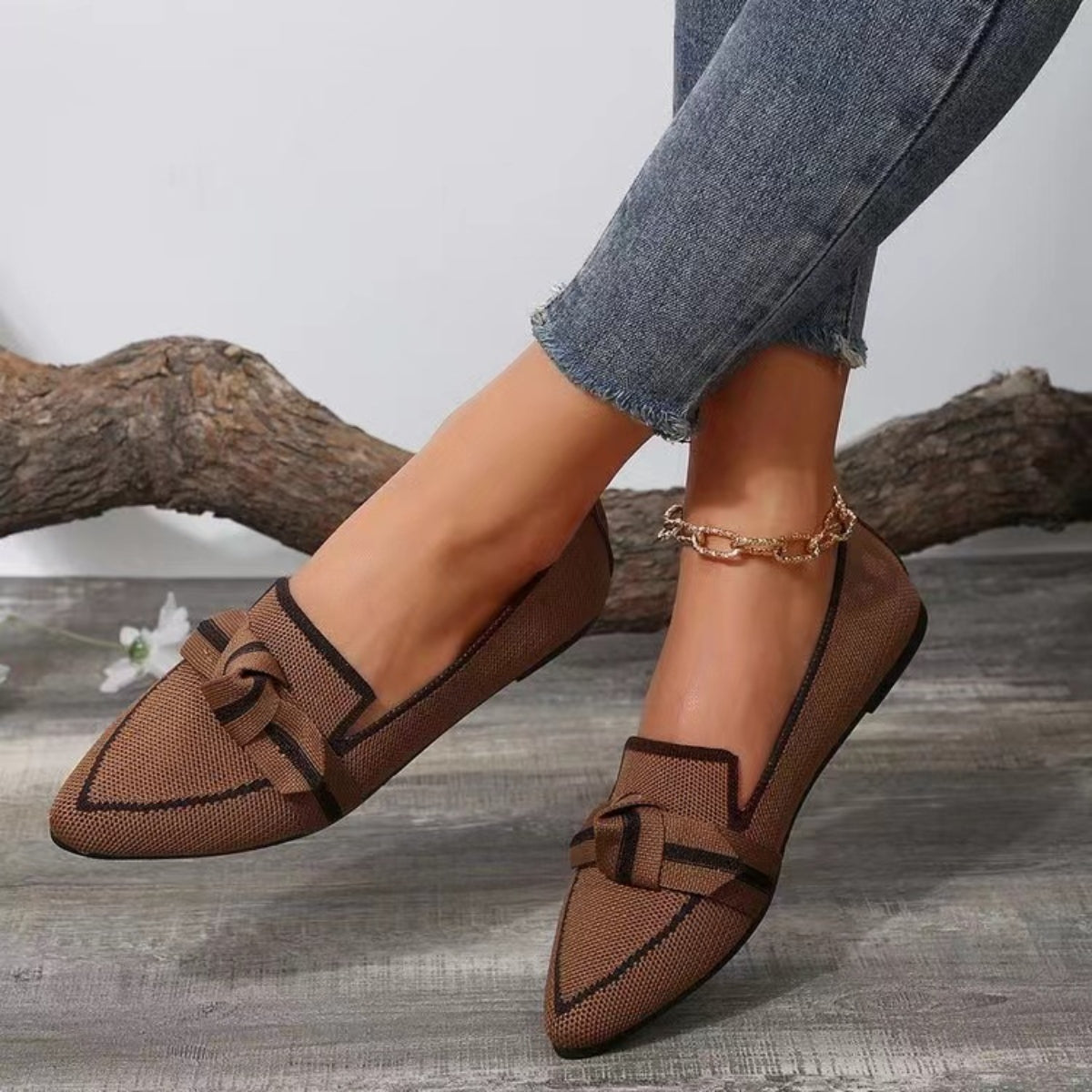 PREORDER: Bow Contrast Trim Point Toe Loafers