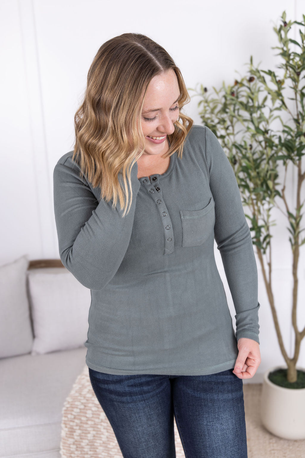 Michelle Mae Georgia Long Sleeve Top - Dusty Jade
