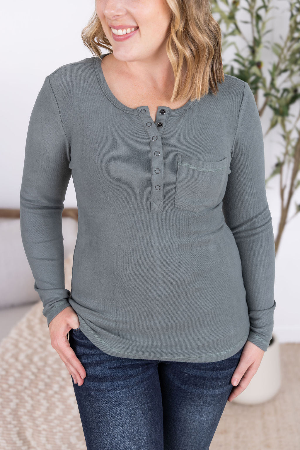 Michelle Mae Georgia Long Sleeve Top - Dusty Jade