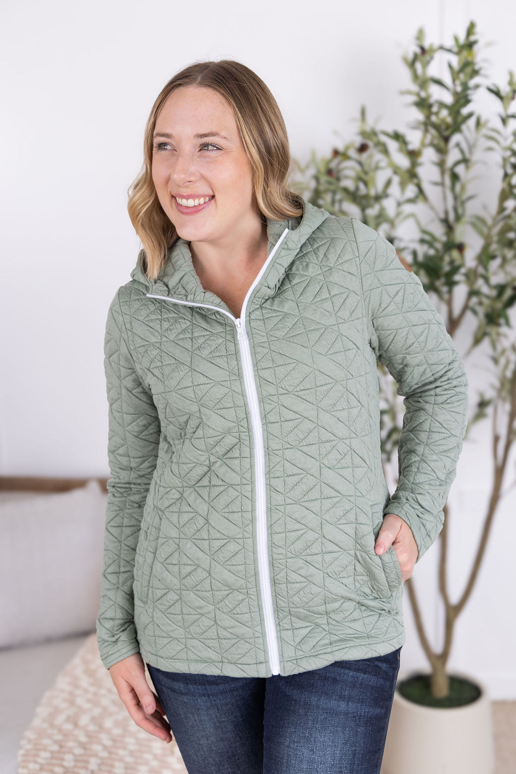 Michelle Mae Geometric Fullzip Hoodie - Sage