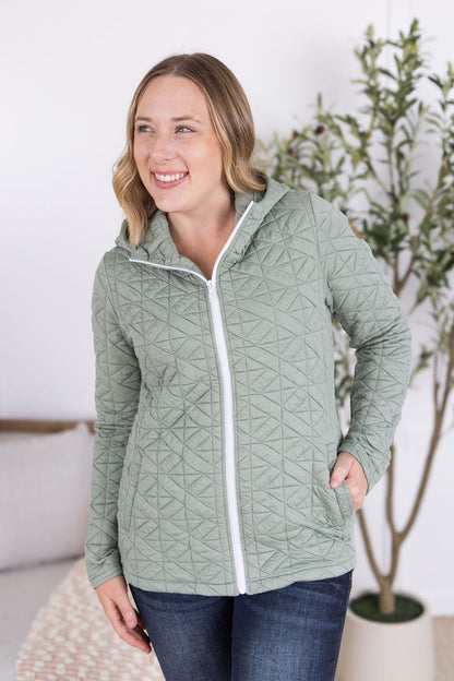 Michelle Mae Geometric Fullzip Hoodie - Sage