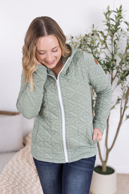 Michelle Mae Geometric Fullzip Hoodie - Sage
