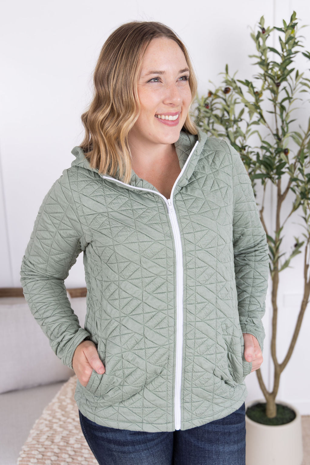 Michelle Mae Geometric Fullzip Hoodie - Sage