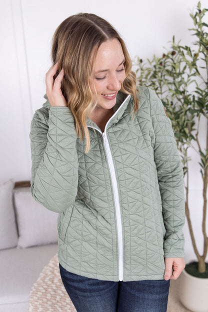 Michelle Mae Geometric Fullzip Hoodie - Sage