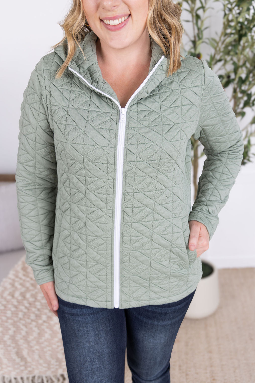 Michelle Mae Geometric Fullzip Hoodie - Sage