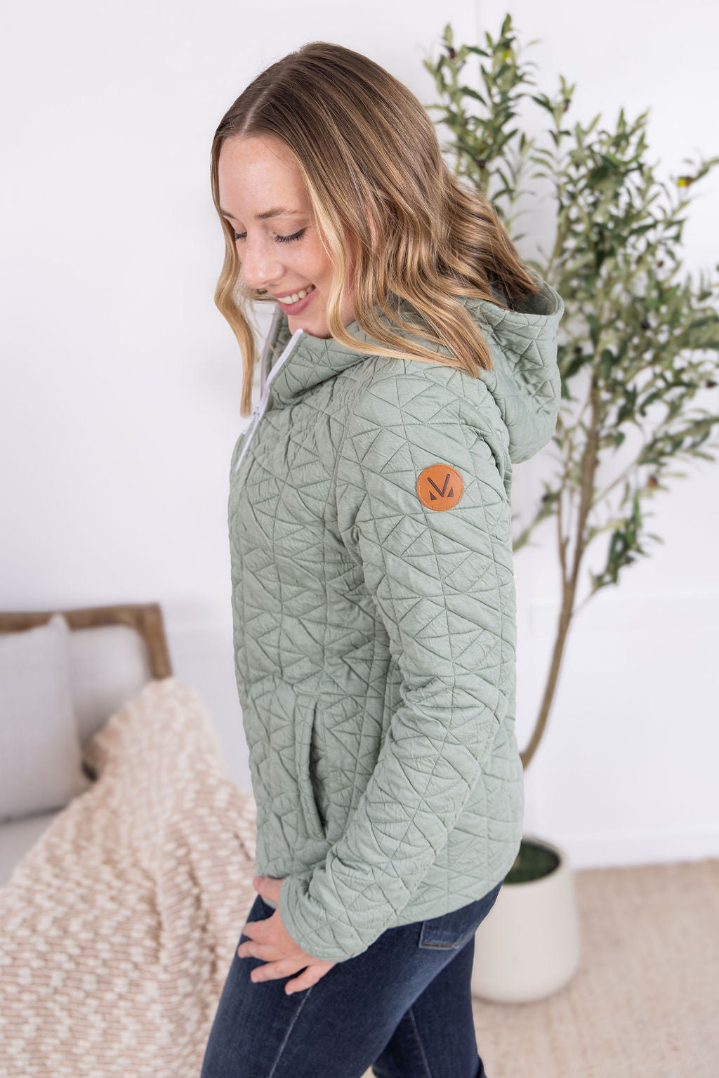 Michelle Mae Geometric Fullzip Hoodie - Sage