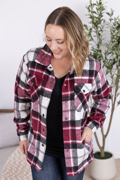 Michelle Mae Norah Plaid Shacket - Merlot Mix