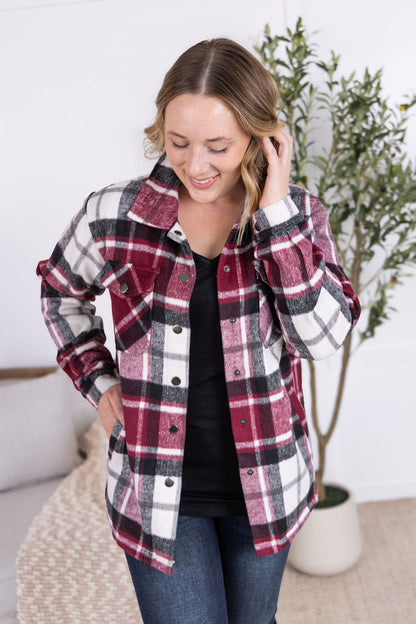 Michelle Mae Norah Plaid Shacket - Merlot Mix