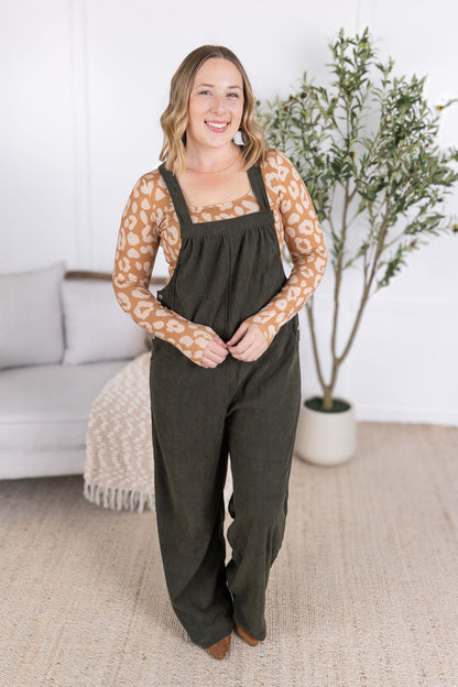Michelle Mae Corduroy Overalls - Olive