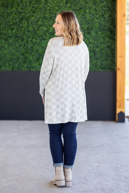 Michelle Mae Classic Cardigan - Neutral Checkers