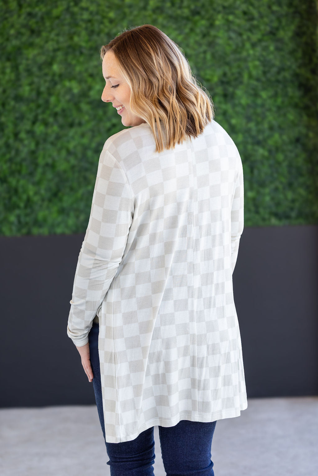 Michelle Mae Classic Cardigan - Neutral Checkers