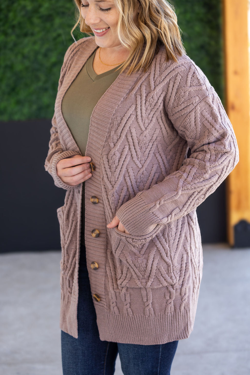 Michelle Mae Brooks Button Sweater Cardigan - Light Mocha