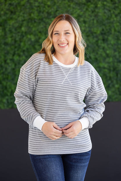 Michelle Mae Lola Striped Thermal Top - Grey