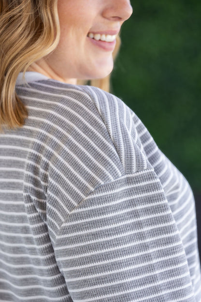 Michelle Mae Lola Striped Thermal Top - Grey