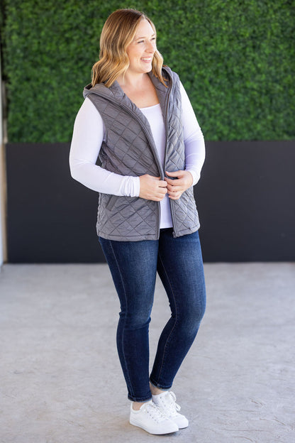 Michelle Mae Heather Hooded Vest - Grey
