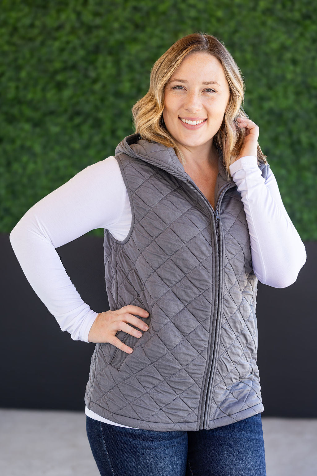 Michelle Mae Heather Hooded Vest - Grey