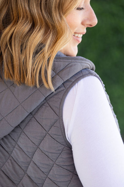 Michelle Mae Heather Hooded Vest - Grey