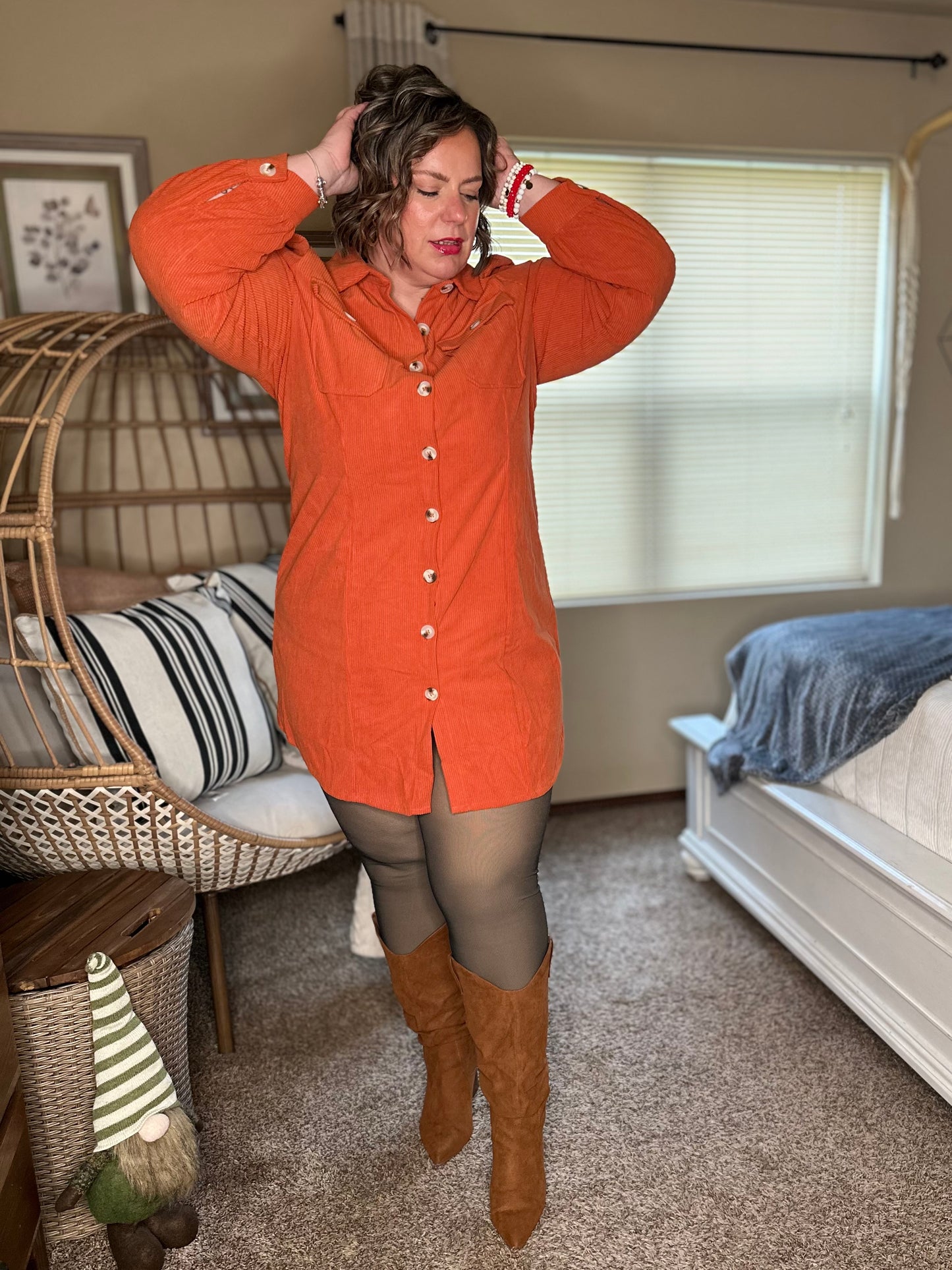 Clever in Corduroy Shirt Dress