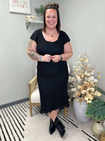 On the Town Lace Scoop Neck Dress in Black