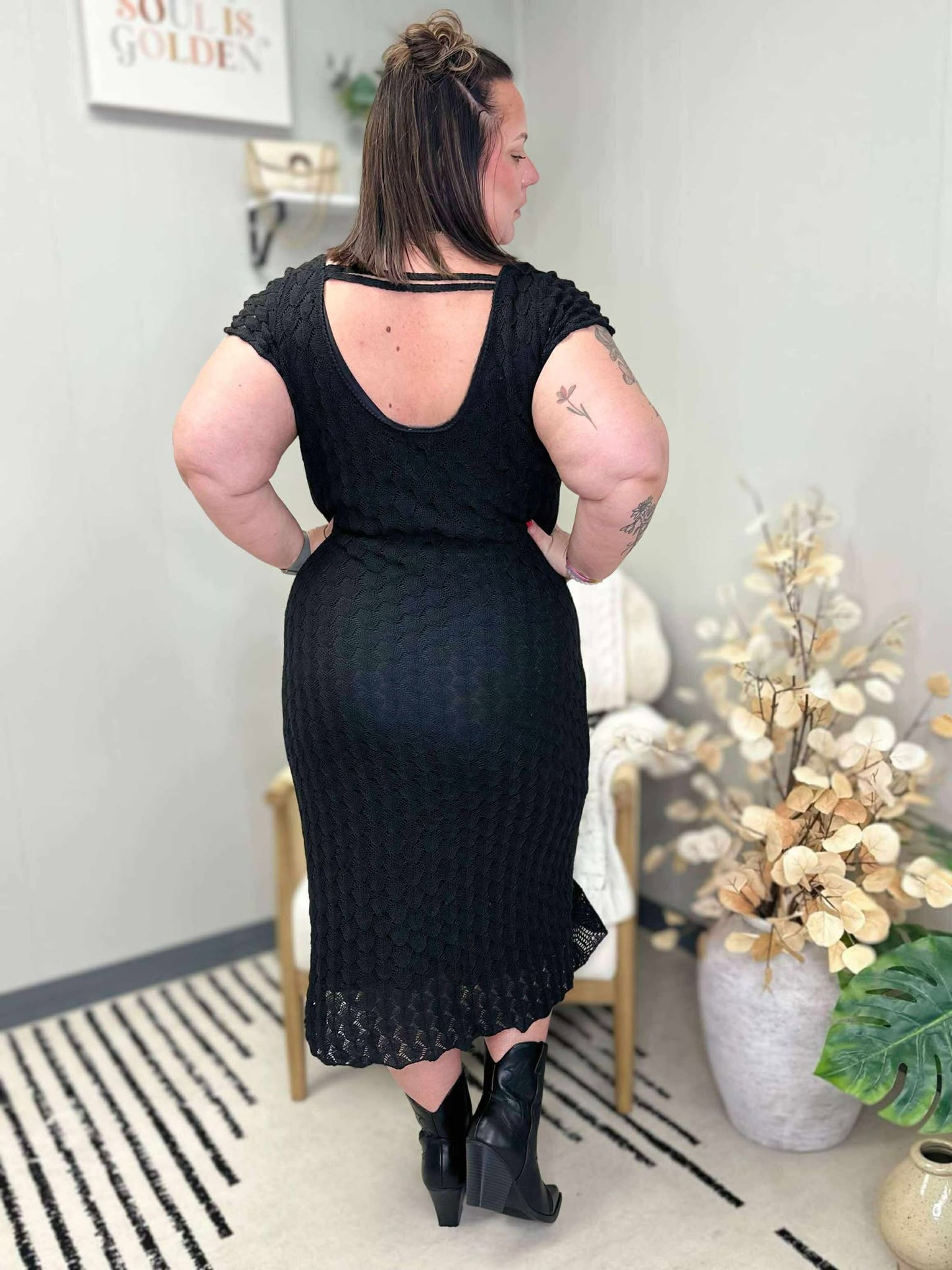 On the Town Lace Scoop Neck Dress in Black