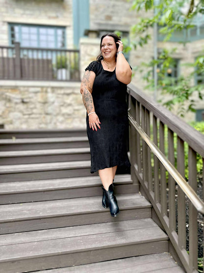On the Town Lace Scoop Neck Dress in Black