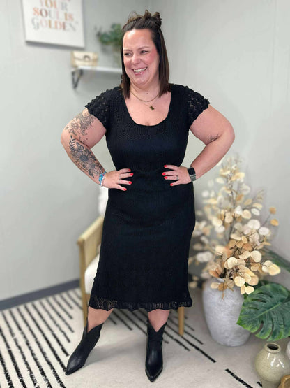 On the Town Lace Scoop Neck Dress in Black