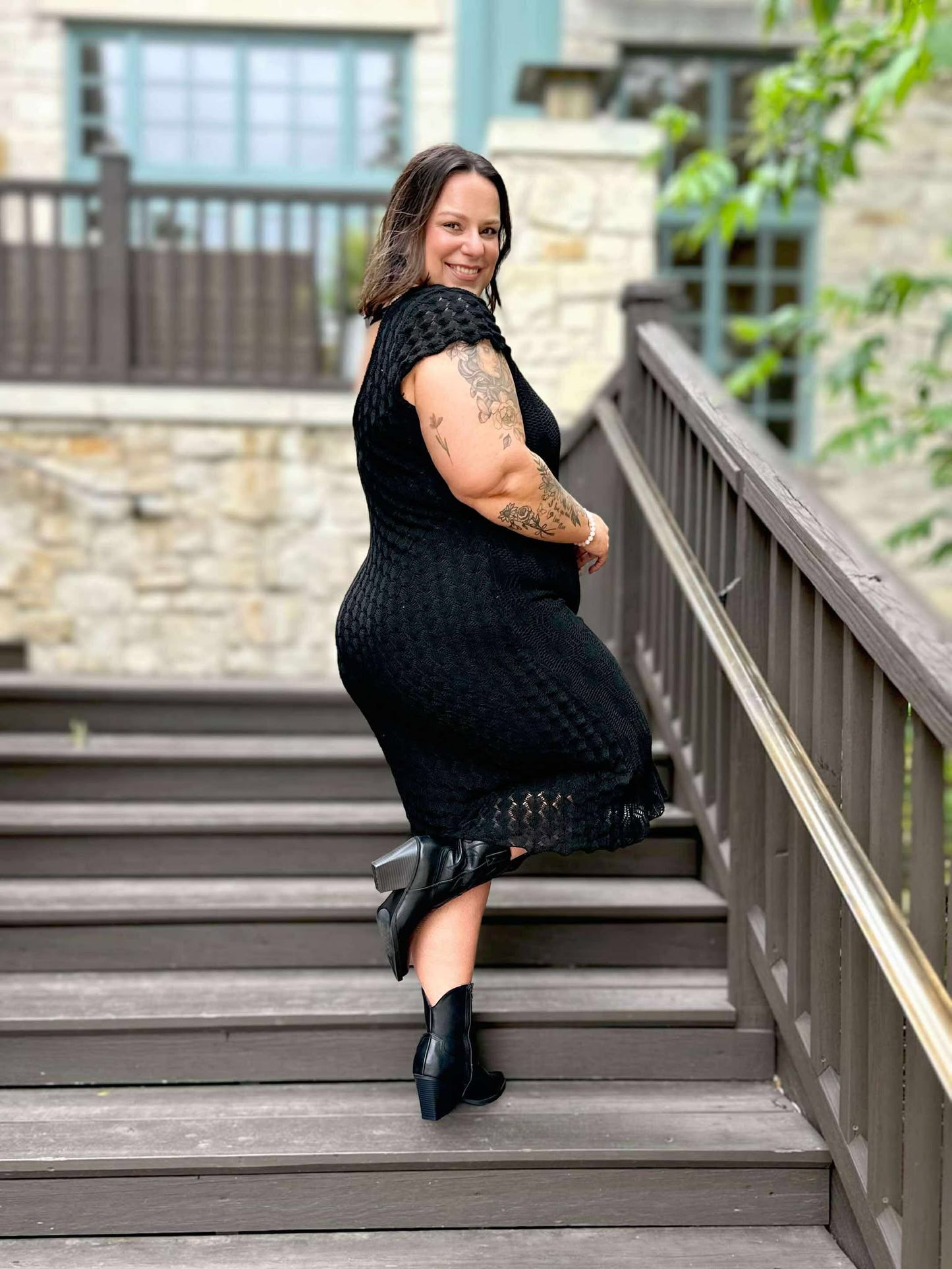 On the Town Lace Scoop Neck Dress in Black