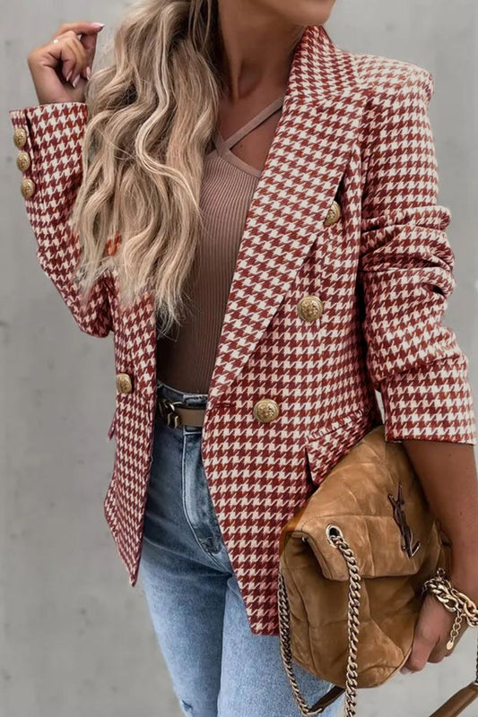 PREORDER - Chic Elegance Houndstooth Double-Breasted Blazer