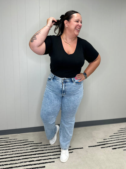 Debbie High Rise Stone Wash Straight Fit Jeans