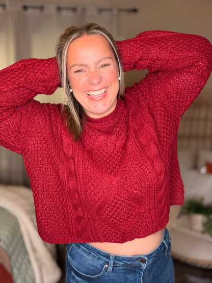 Michelle Mae Cable Knit Sweater - Cranberry