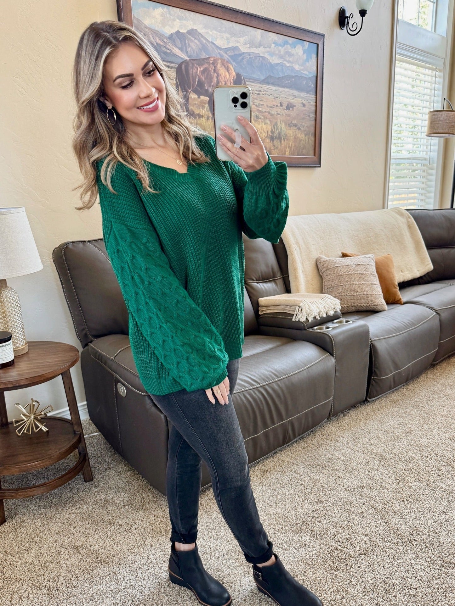 Michelle Mae Talina Textured Sweater - Forest Green