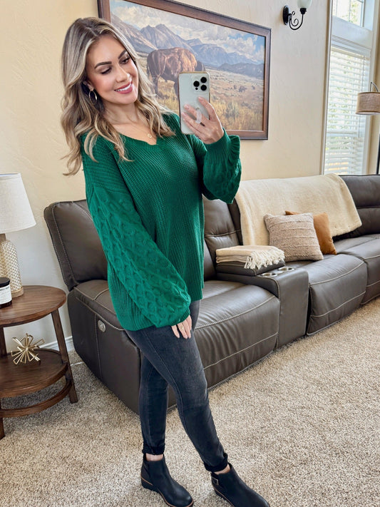 Michelle Mae Talina Textured Sweater - Forest Green