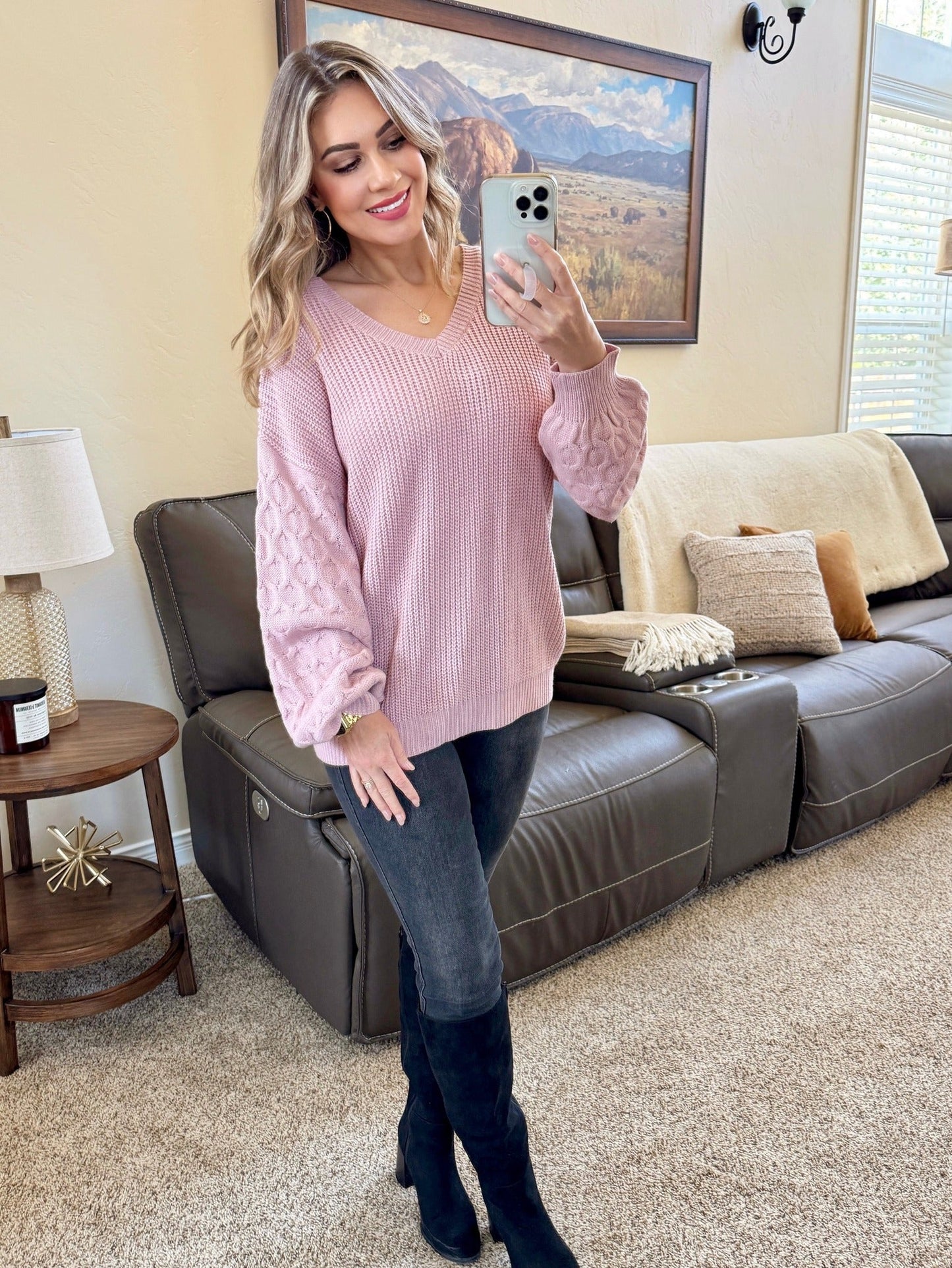 Michelle Mae Talina Textured Sweater - Rose