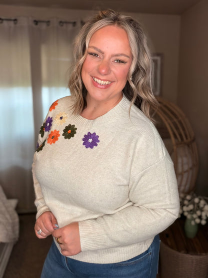 Michelle Mae Fall Floral Sweater - Beige