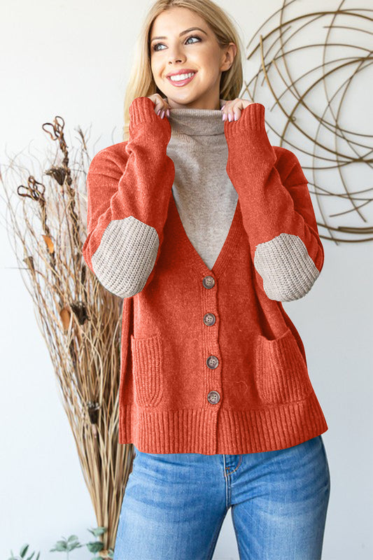 Cozy Charm Buttoned Cardigan Orange Red